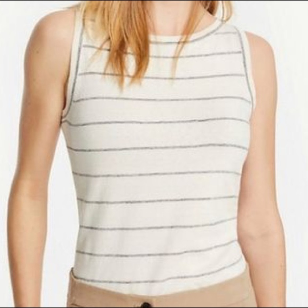 Striped Linen Blend Sweater Shell Shirt Blouse